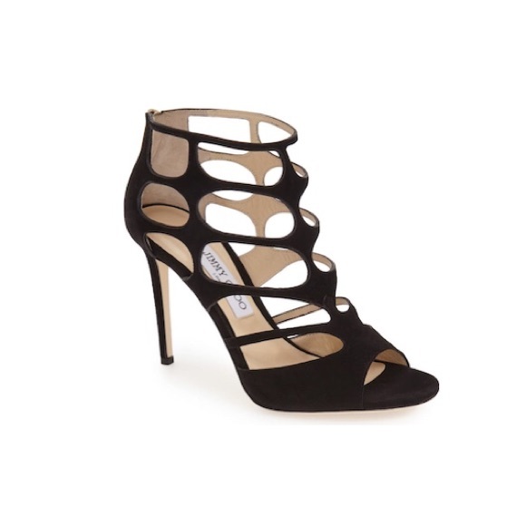 JIMMY CHOO Ren 100 Black Suede Cut-out Sandals - Picture 5 of 11